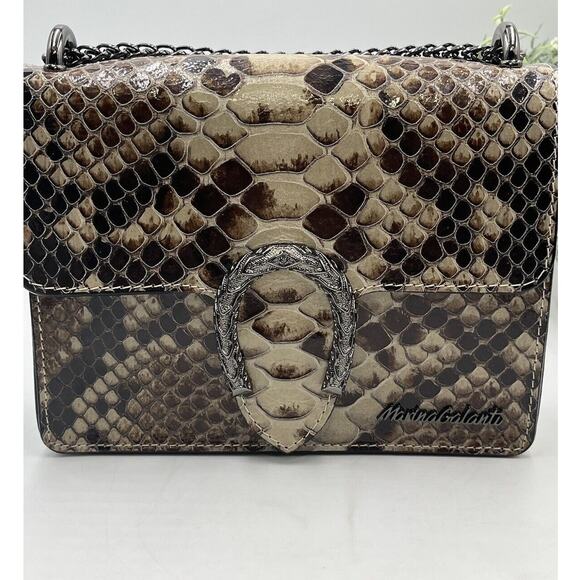 Marina Galanti Vera Pelle Snake Print Leather Metal Chain Crossbody Bag Italy - Picture 1 of 8